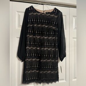 RN Studio Ronni Nicole Black Nude Lace Long Sleeve Cocktail Shift Dress Sz 4 NWT